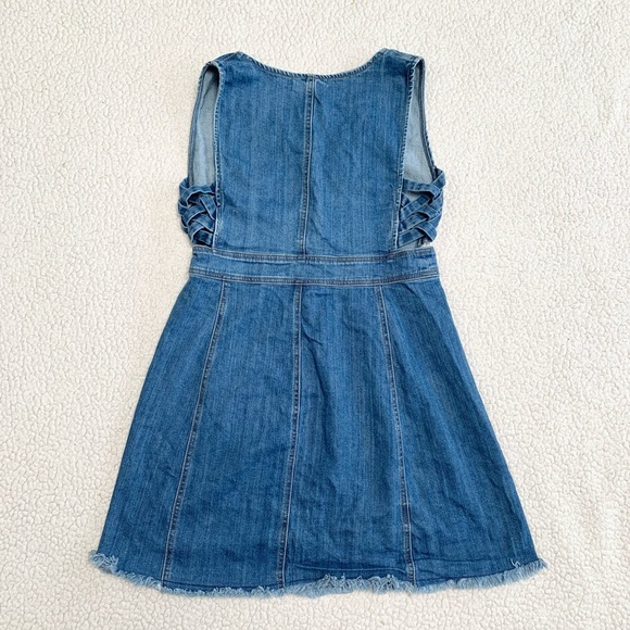 PacSun Frayed Button Front Blue Denim Sleeveless Dress - Picture 3 of 9